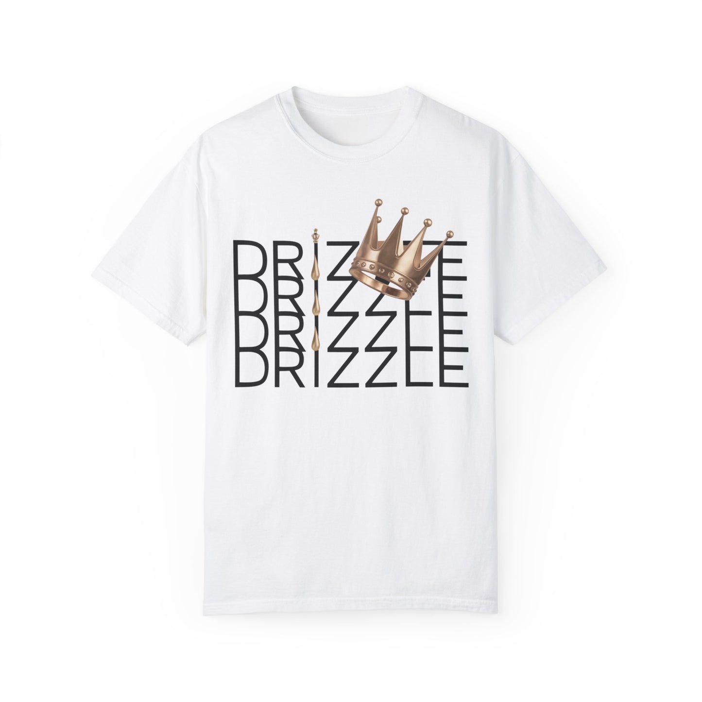 'Drizzle Drizzle' themed t-shirts showcasing a blend of royal crown imagery and modern slang, perfect for a relaxed yet stylish look.