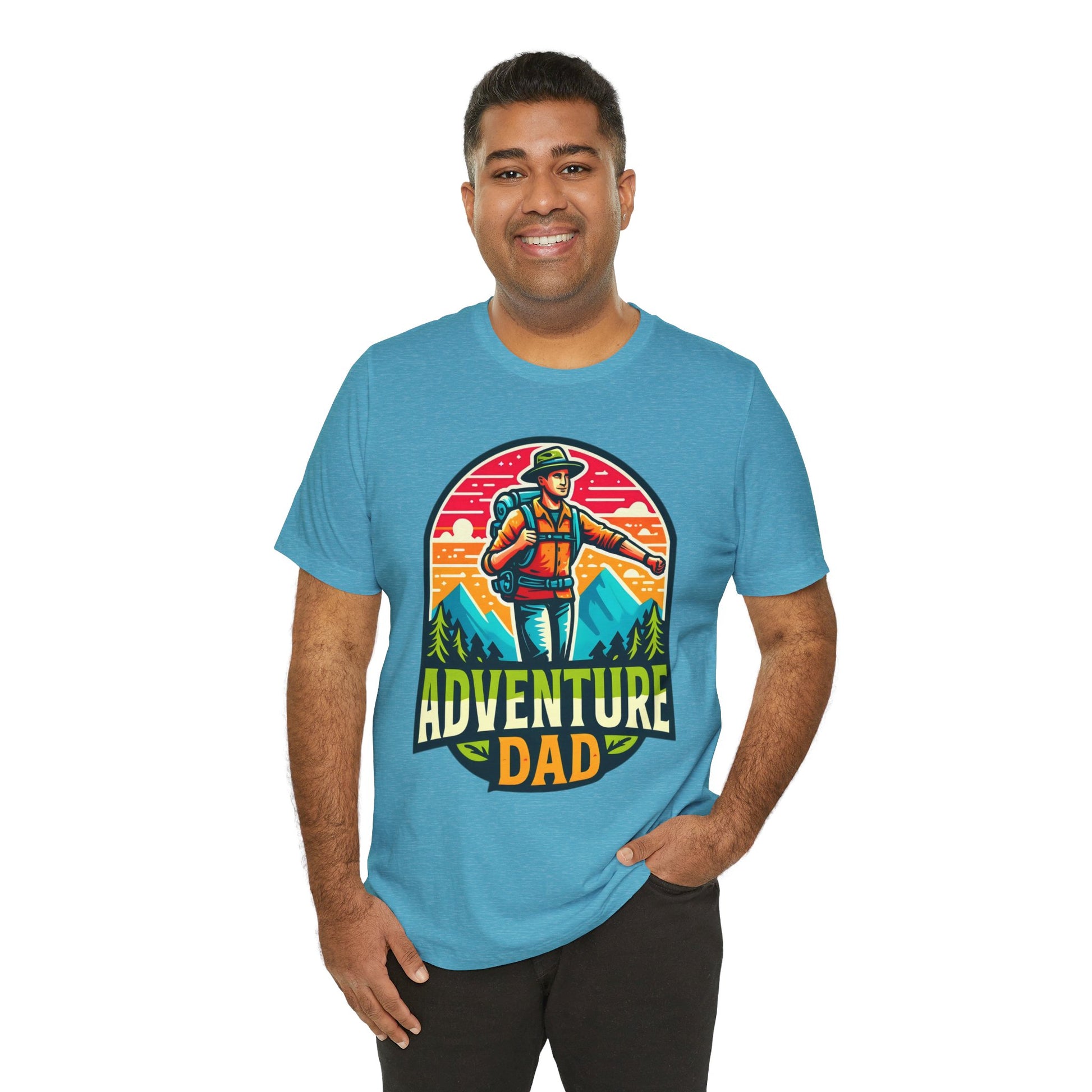 Adventure Dad t-shirt featuring a hiker graphic, perfect for dads who love outdoor adventures.