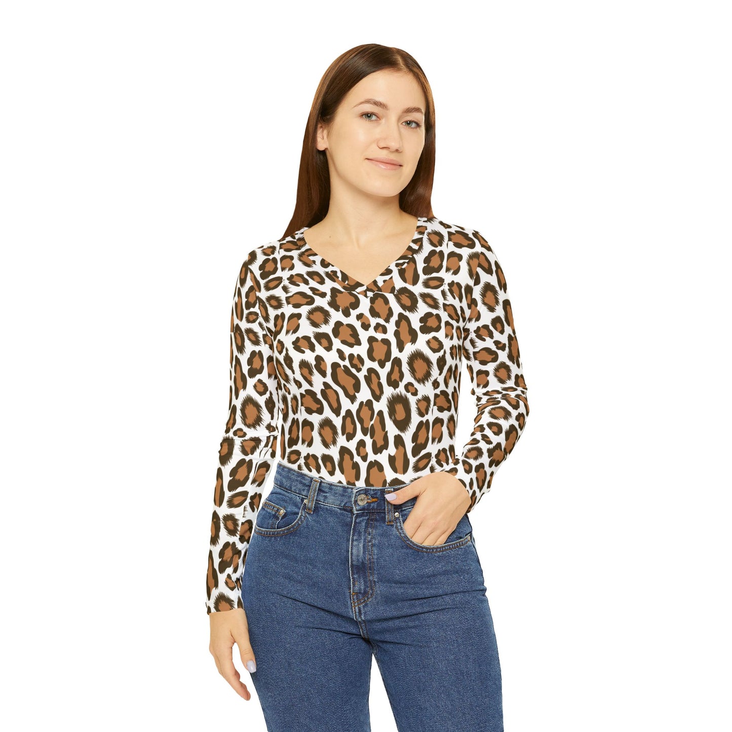 Leopard Print Women's Long Sleeve V-Neck Shirt - Stylish & Comfortable Fashion Top