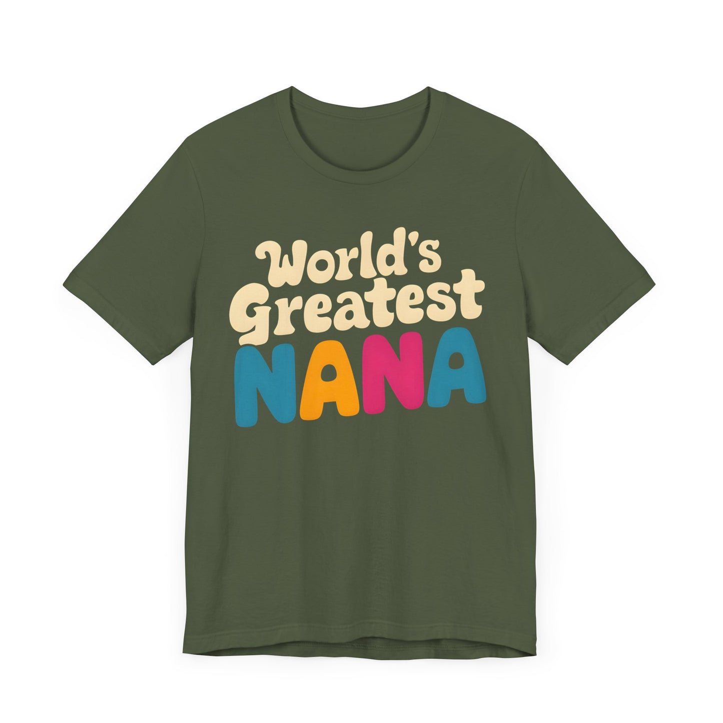 World's Greatest Nana t-shirt with colorful retro fonts, perfect for showing love and appreciation to your Nana.