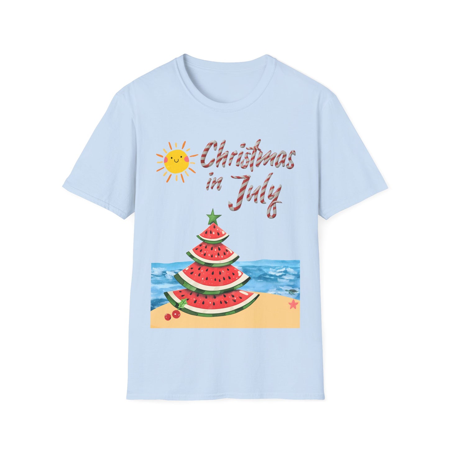 Christmas in July 2024: Tropical Watermelon Christmas Tree Beach Tee