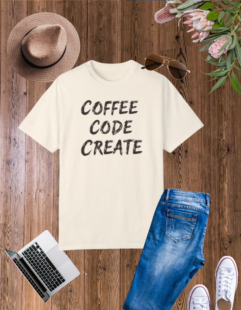 Coffee Code Create Unisex Garment-Dyed T-Shirt - Perfect Gift for Programmers and Coffee Lovers