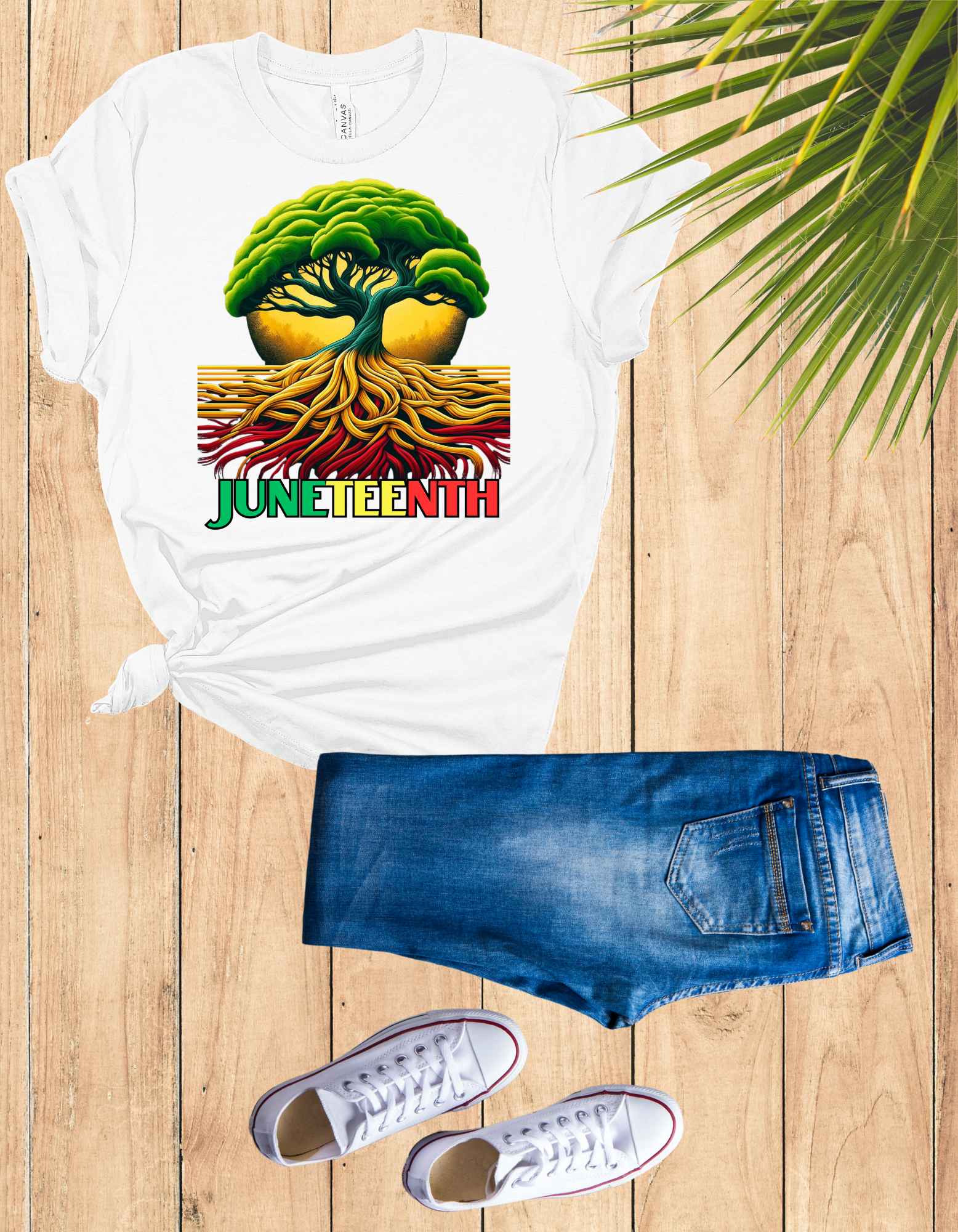 Bold 'Juneteenth Roots' Celebration Shirt featuring a vibrant tree with deep roots symbolizing strength and resilience, perfect for celebrating heritage and Black history.