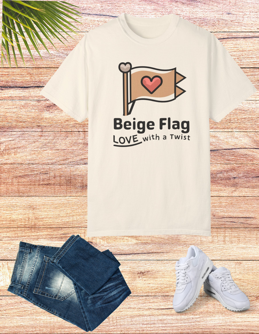 Quirky Love Emblem Tee - Beige Flag Unfurled