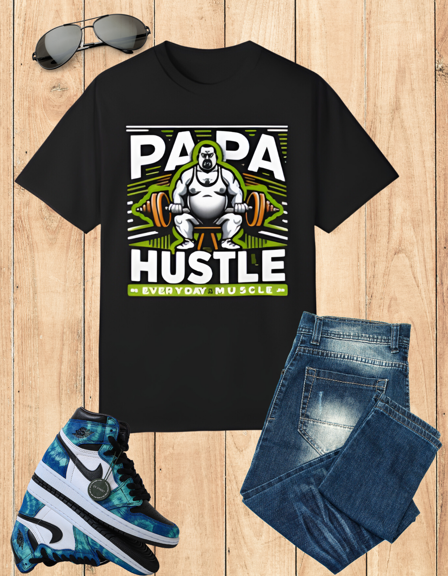 Papa Hustle graphic tee - funny dad joke t-shirt, unique Father's Day gift, and dad son matching tees.