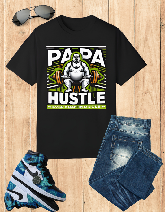 Papa Hustle graphic tee - funny dad joke t-shirt, unique Father's Day gift, and dad son matching tees.