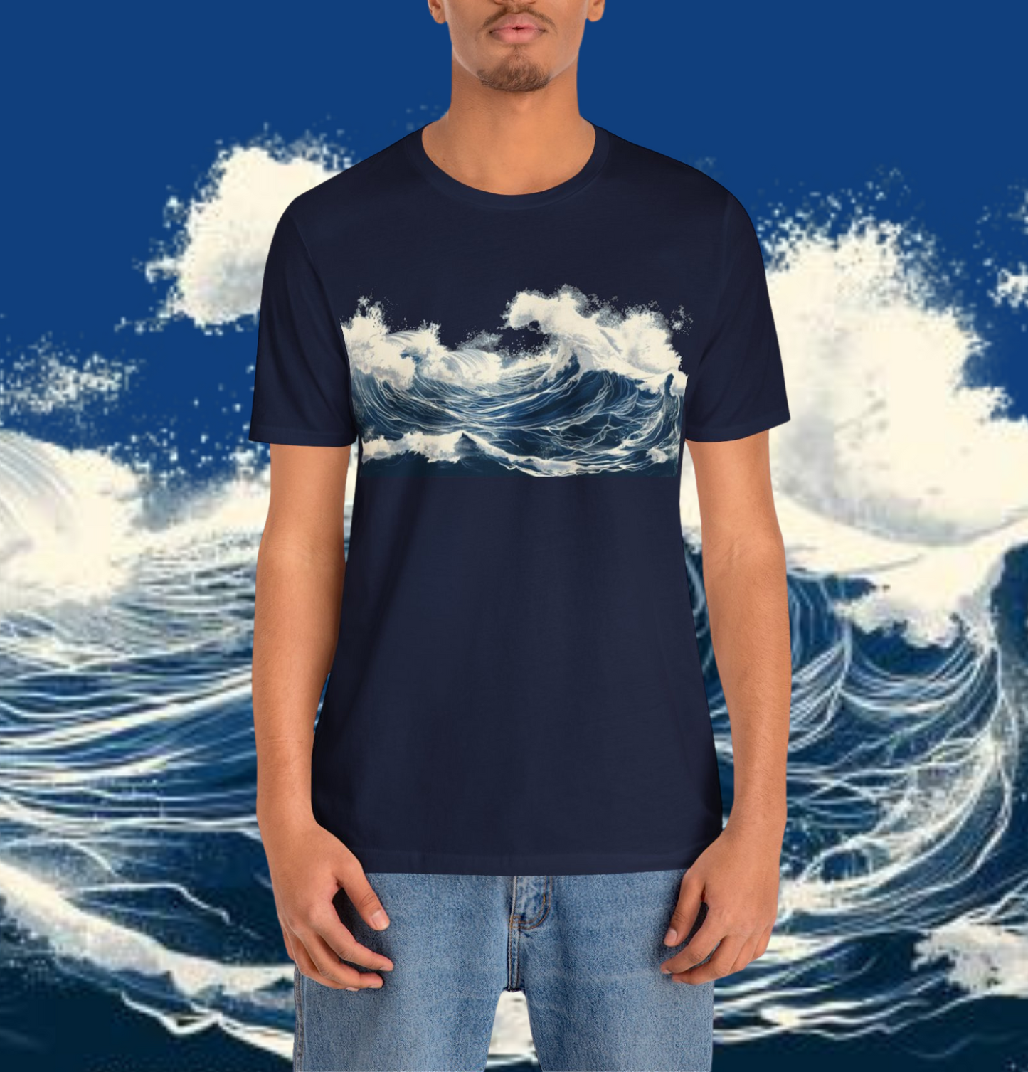 Custom Abstract Ocean Wave - Navy Surge Personalized Tee