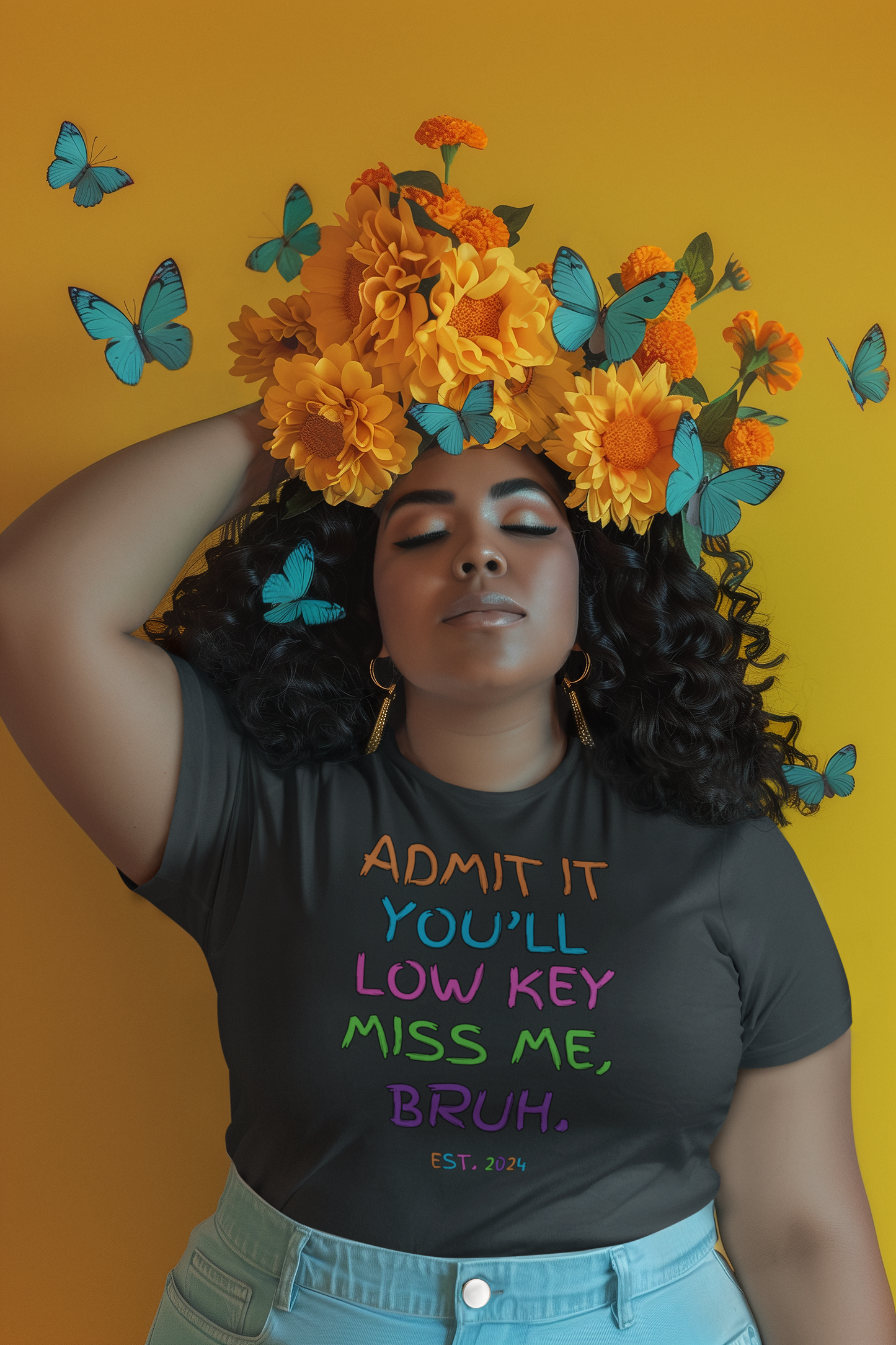 T-shirt featuring colorful text that reads 'Admit It, You’ll Low Key Miss Me, Bruh', a playful summer shirt perfect for teachers, celebrating the end of the school year.