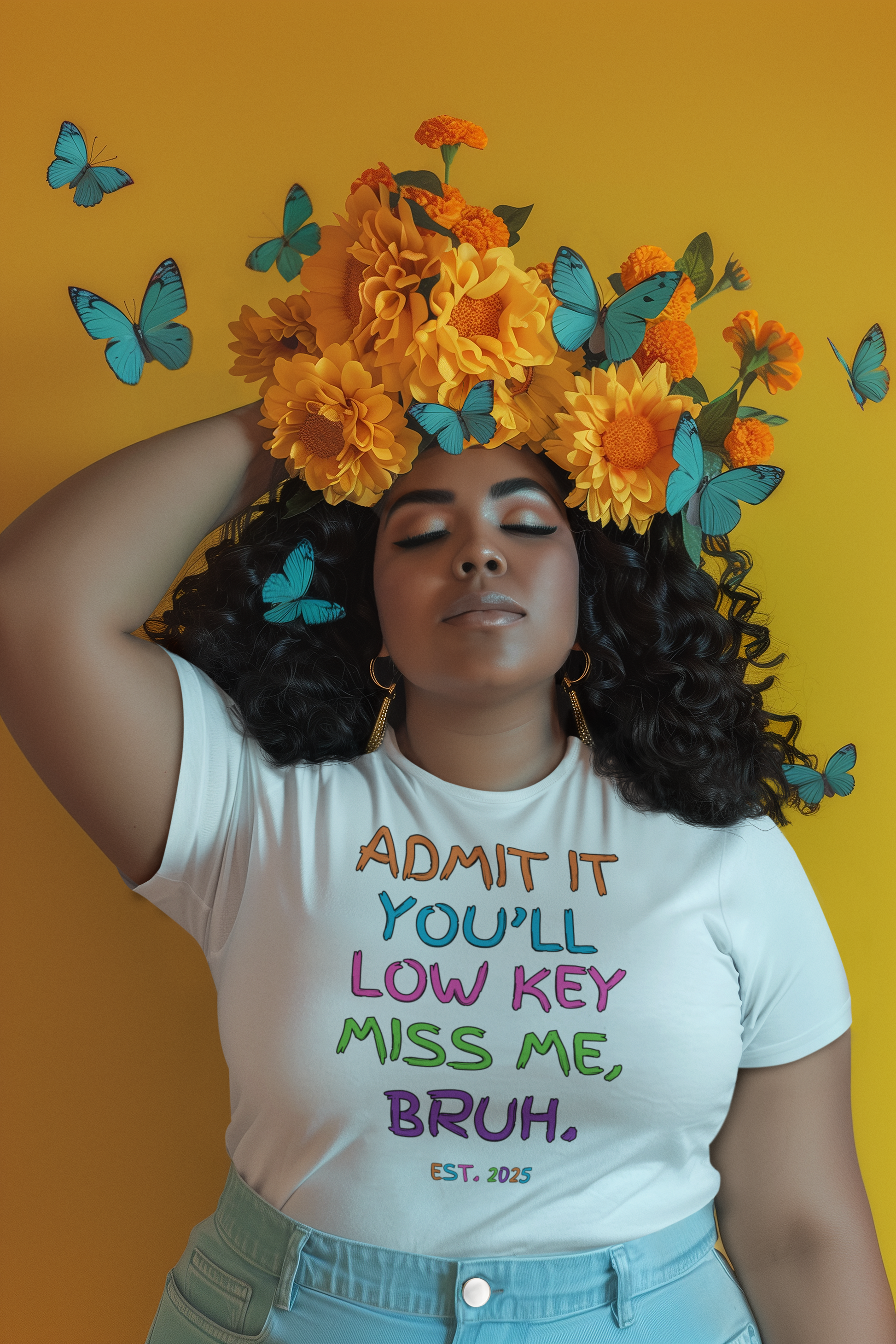 T-shirt featuring colorful text that reads 'Admit It, You’ll Low Key Miss Me, Bruh', a playful summer shirt perfect for teachers, celebrating the end of the school year.